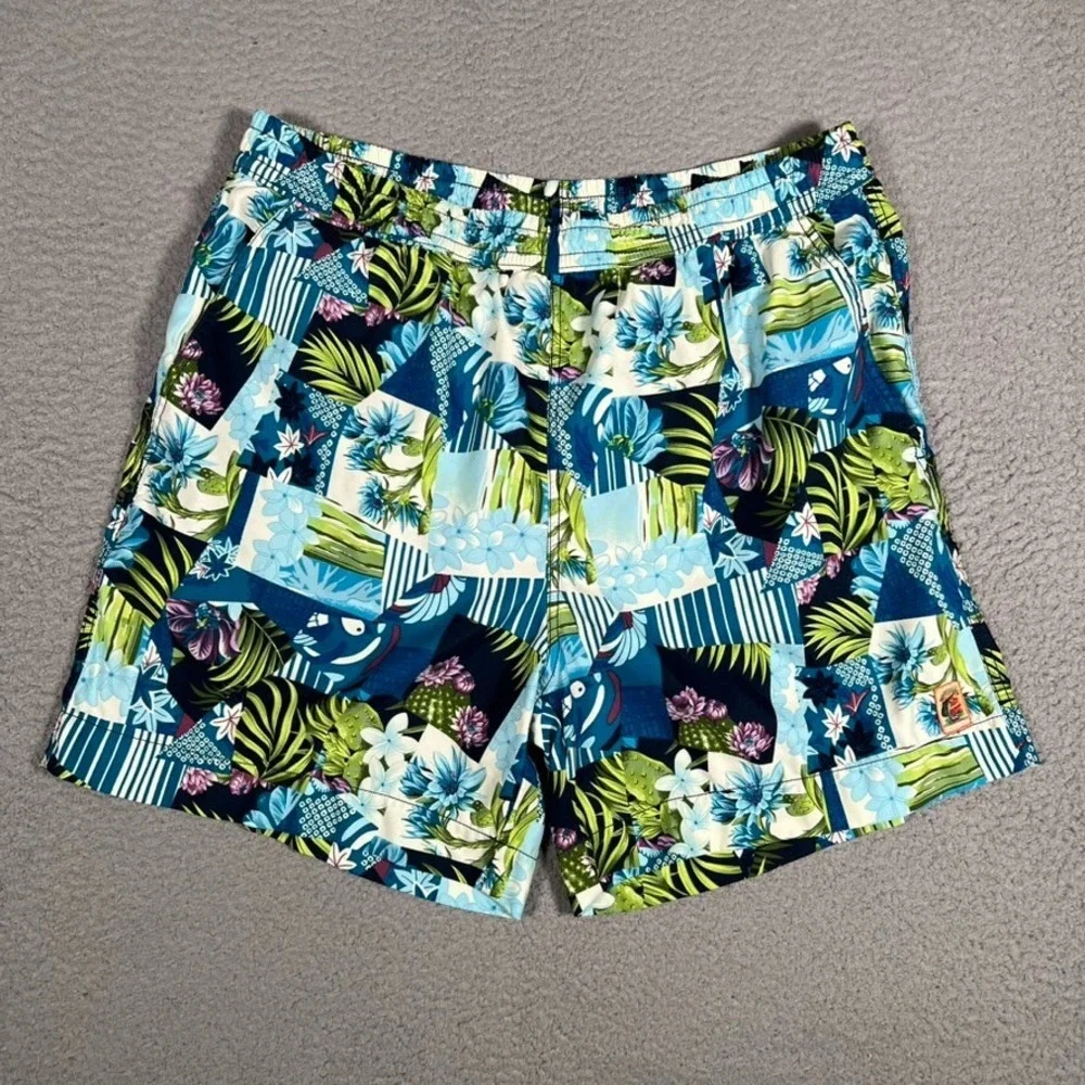 Tommy Bahama Shorts Mens Large Blue‎ Floral Hawaiian Elastic Waist Swim Pockets